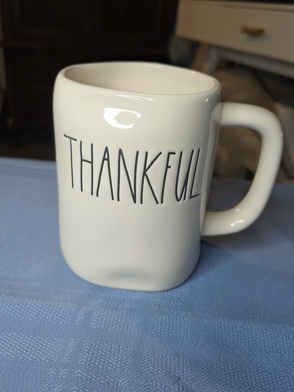 Rae Dunn "THANKFUL" Ceramic Coffee Mug White Farmhouse Inspirational Mug